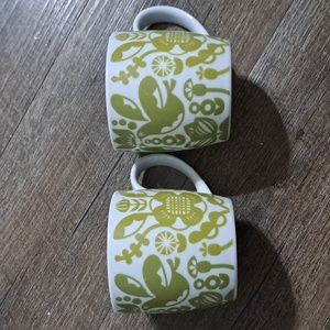 Now Designs. Set of 2 Botanical Bird Design Light Green and White. Porcelain.